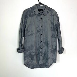 Men's PacSun Longer Fit Button Up Long Sleeve Gray Tie-dye 100% Cotton